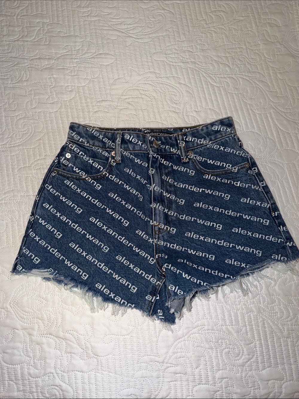 Alexander Wang Blue Logo Denim Jean Shorts